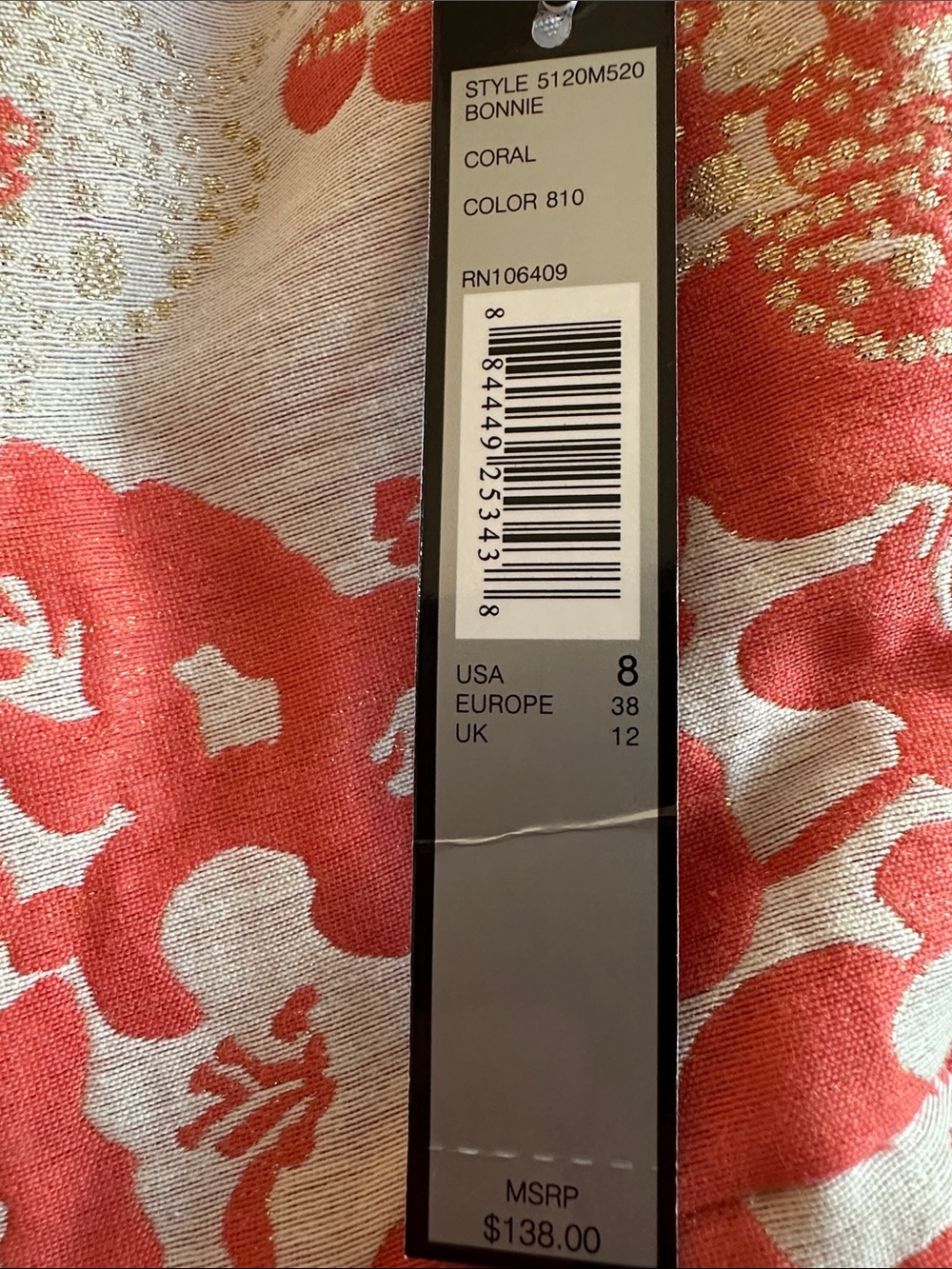 NWT Tahari Arthur Levine Retro Coral and Gold Brocade Cocktail Dress “Bonnie” - Picture 15 of 15